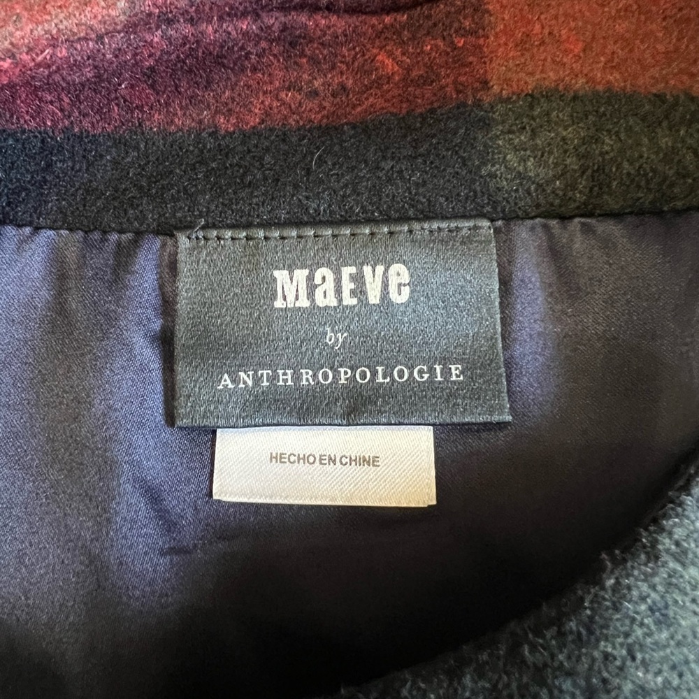 Maeve by Anthropology Red Plaid Multicolor Polyester Blend Cropped Cape One Size - Picture 7 of 8